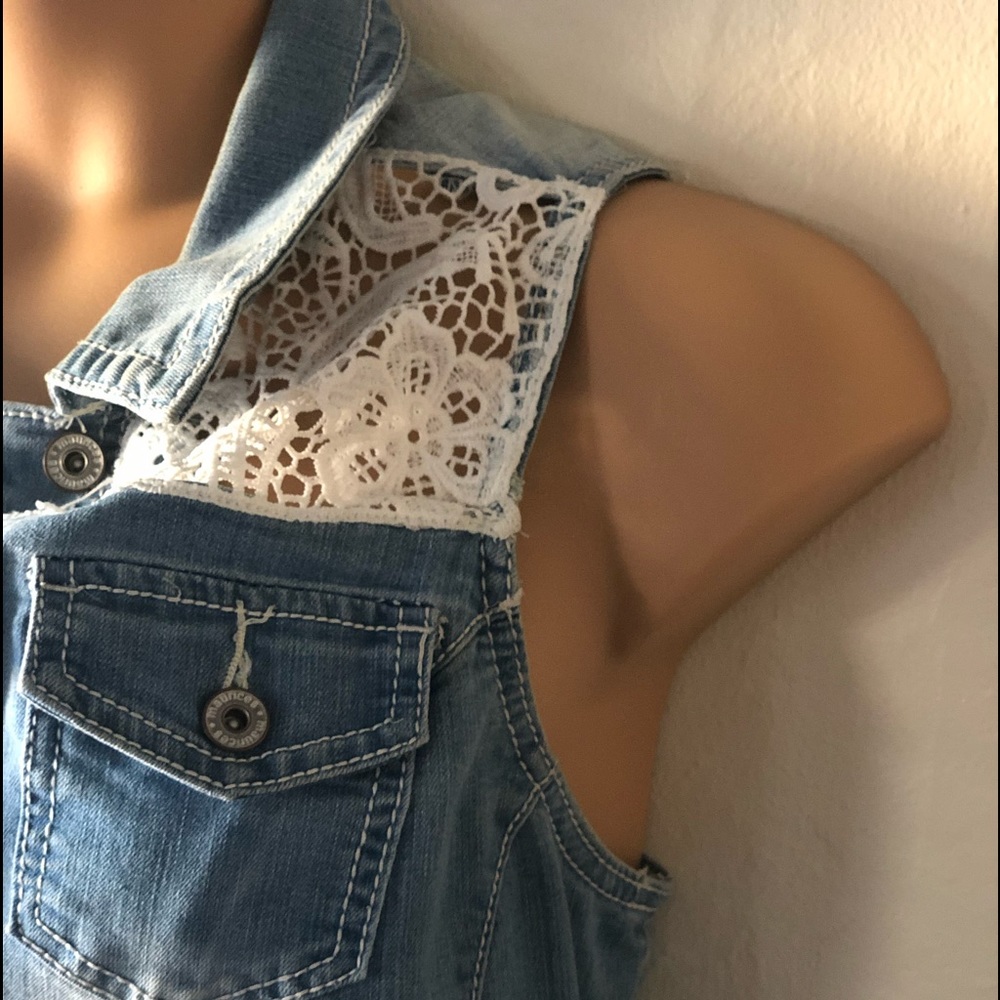 Destructed lace denim vest